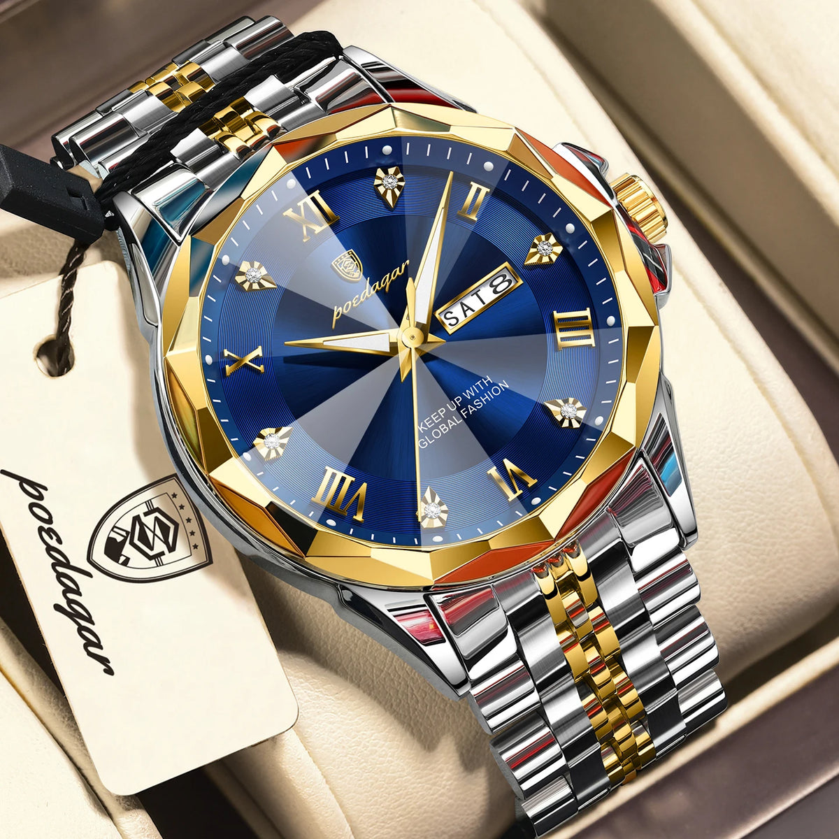 POEDAGAR Fashion Quartz Men Clock Waterproof Luminous Date Week Sport Men's Watch Stainless Steel Business Watches For Man Reloj
