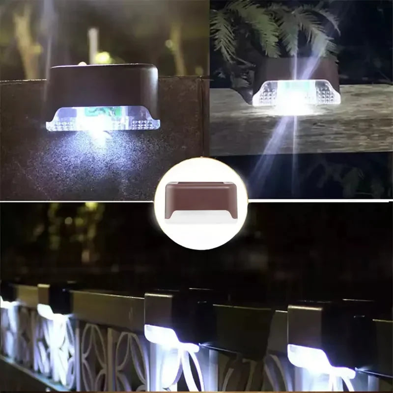 Luz solar LED de un blanco cálido para escalones, lámpara de camino, escalera, luces de jardín para exteriores, impermeable, decoración de luz de balcón para escaleras de patio, cerca
