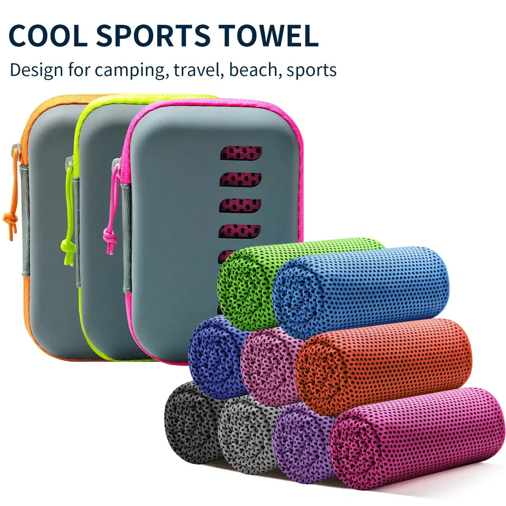 Toallas refrescantes para acampar con estuche de EVA Toalla de hielo de viaje compacta y portátil Toallas de secado rápido para deportes Gimnasio Senderismo y Yoga1-50 PCS