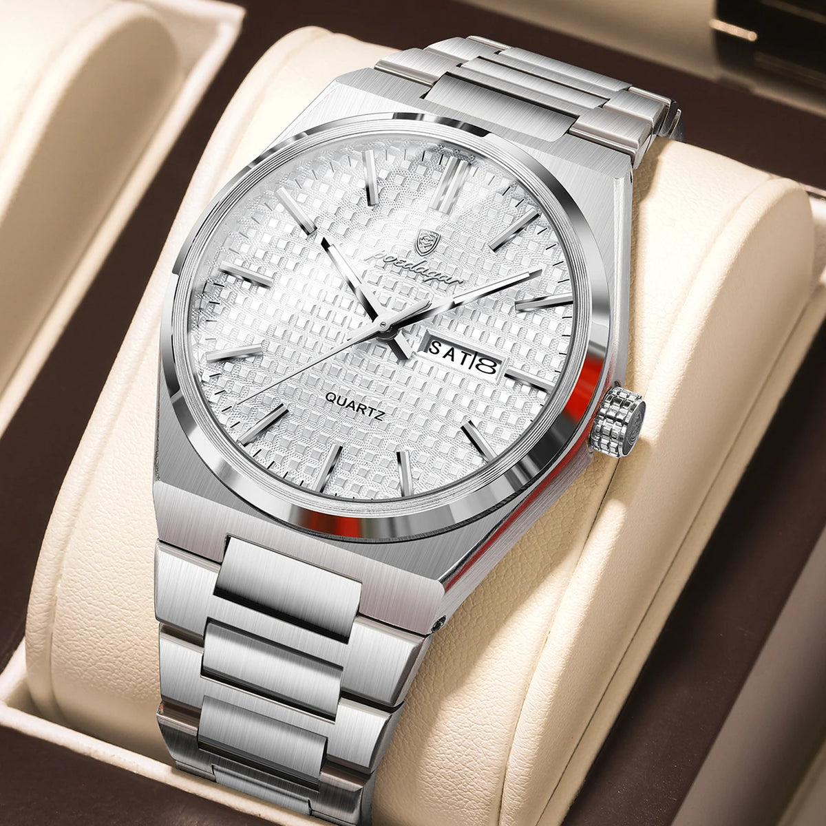 Reloj de pulsera para hombre de la marca de lujo POEDAGAR, resistente al agua, luminoso, de acero inoxidable, con fecha y día, reloj de cuarzo para negocios