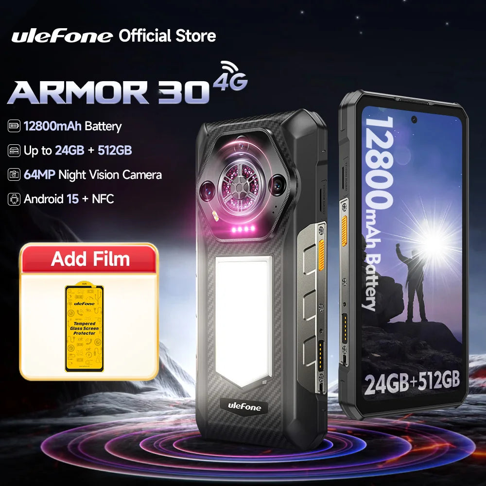 【Estreno mundial】Teléfono resistente Ulefone Armor 30, smartphone de 12800mAh, 24GB+512GB, 120Hz, Android 15, NFC, cámara nocturna, versión global