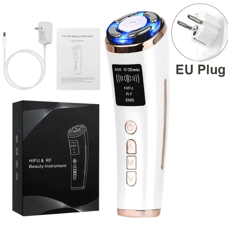Mini Máquina HIFU de Uso Doméstico, Dispositivo de Rejuvenecimiento Facial con Radiofrecuencia, LED y Ultrasonido, Masajeador Antiarrugas para Rostro, Cuello, Ojos y Barbilla