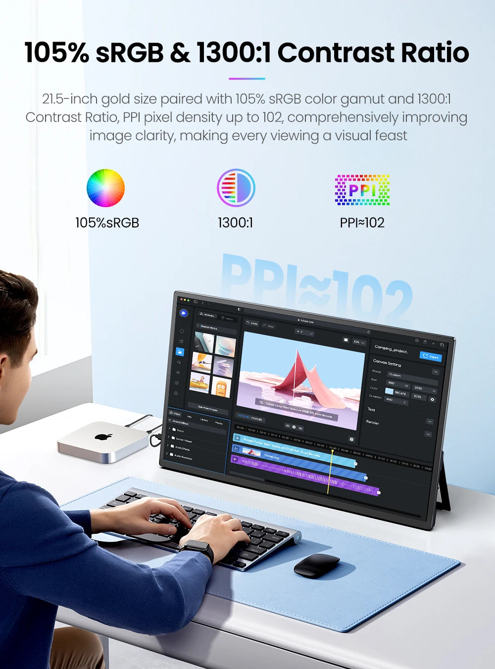 Monitor portátil táctil EVICIV de 10 puntos 21.5 pulgadas FHD 105% sRGB 120Hz HDMI USB-C Pantalla de viaje para portátil MacBook PC Superficie PS5 Xbox Gran pantalla externa con soporte VESA compatible