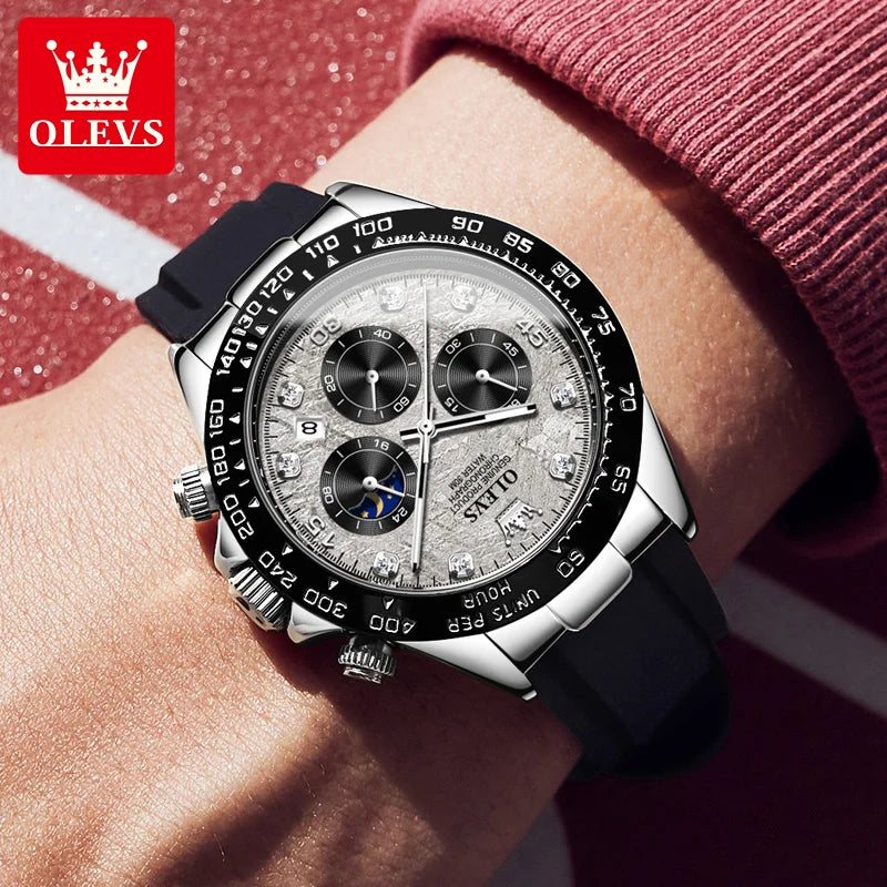 Reloj de cuarzo de lujo para hombre OLEVS 2875, cronógrafo multifunción, fase lunar, fecha, esfera con diamantes, reloj de cuarzo resistente al agua para hombre, tendencia