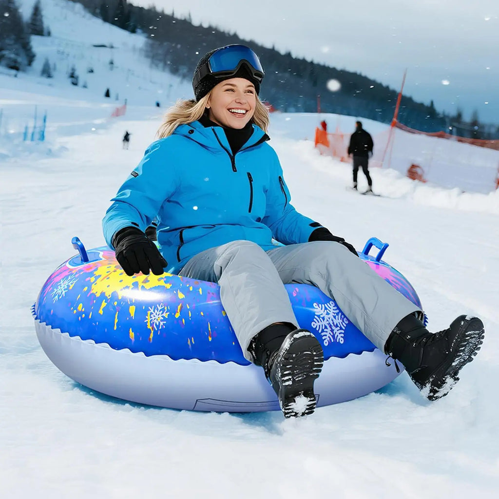 Tubo de Nieve Inflable para Adultos y Niños, Trineo de Nieve Resistente con Base Rígida y Asas, Anillo de Esquí de PVC Engrosado, Accesorios para Juegos de Invierno