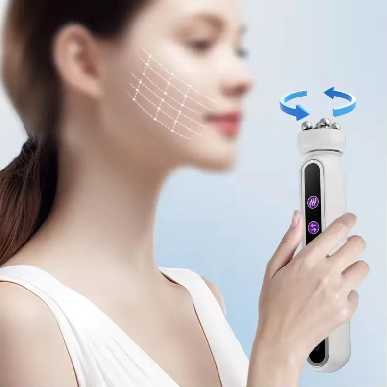 3 en 1 RF Calefacción EMS Facial 360 °   Masajeador de rodillos para levantamiento de líneas FIne, rejuvenecimiento de la piel, máquina de belleza de microcorriente firme