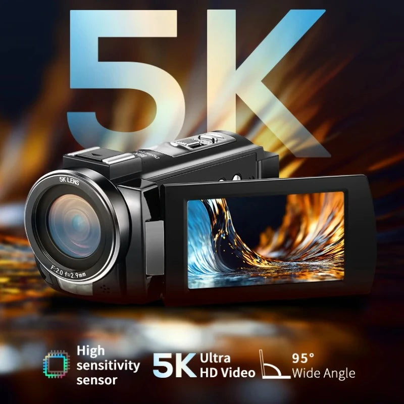Videocámara Digital AE20 5K con Visión Nocturna Infrarroja de 3.0 Pulgadas, Cámara para Vlogs Compatible con Transmisión en Vivo en YouTube