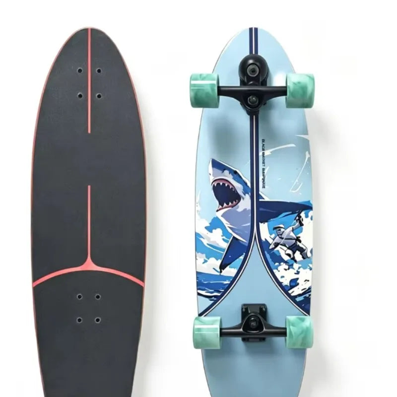 Tabla de skate para practicar surf en tierra, con 7 capas de madera de arce canadiense, diseño con forma de pez, para adultos, con gráficos personalizados.