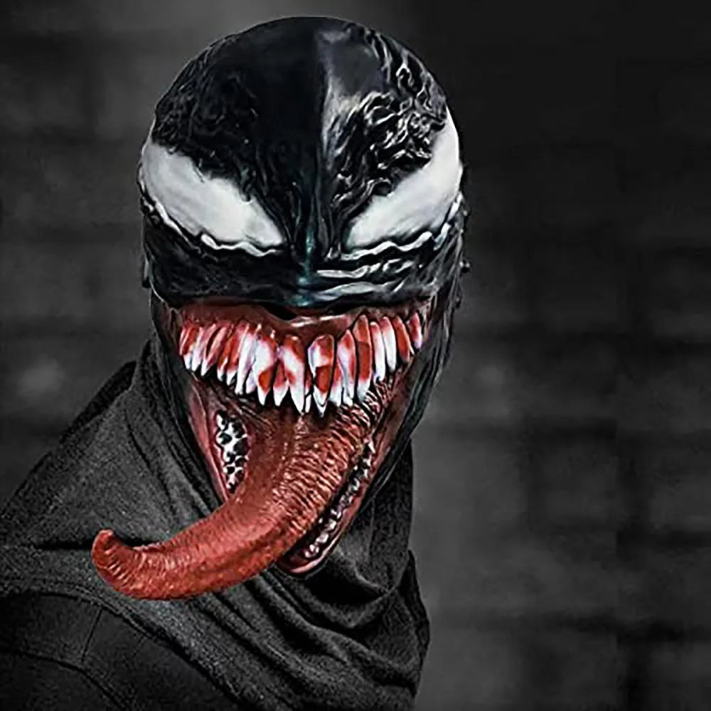 Máscara de monstruo de superhéroe para cosplay, accesorio de terror para disfraz de Halloween, fiesta, casa encantada, broma, con lengua larga