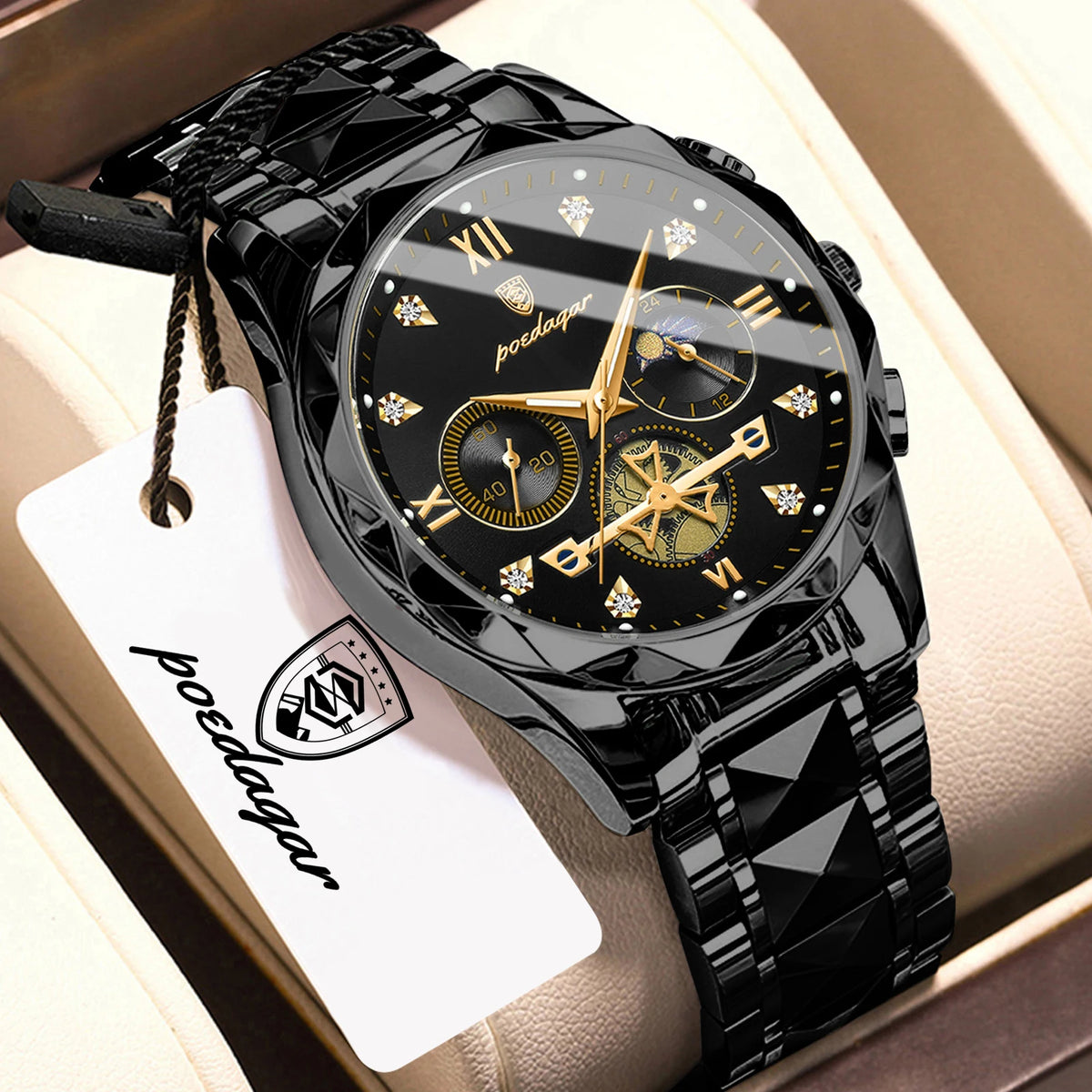 Reloj de pulsera creativo POEDAGAR para hombre, reloj de cuarzo empresarial de acero inoxidable, cronógrafo, resistente al agua, luminoso, a la moda