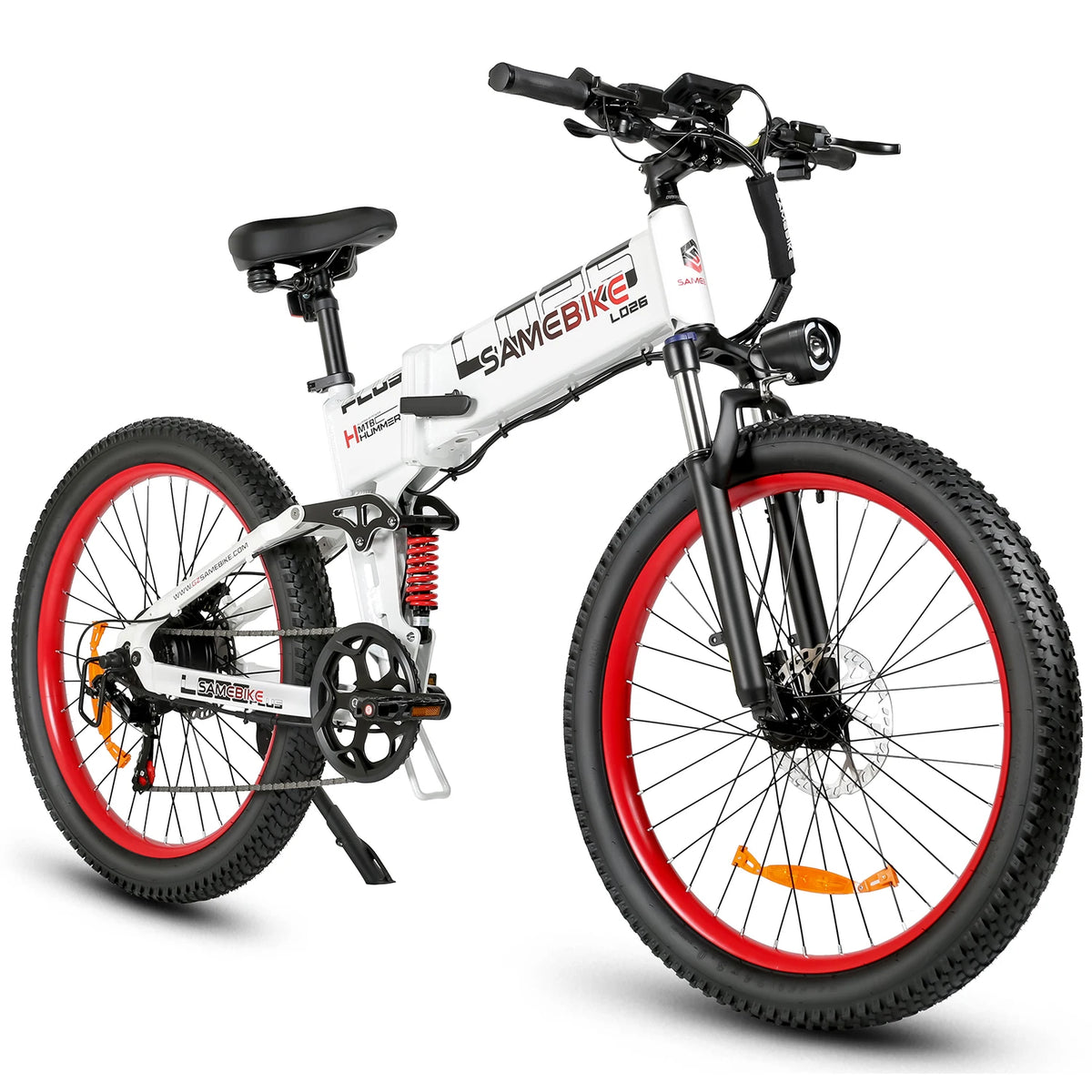 Electric Bike SAMEBIKE LO26 PLUS 26" Aluminum 6061 Quad-Link Reverse Suspension Folding Frame,, 48V/15Ah Li-Battery, 7-Speed Shimano Gears, Color LCD Display / USB, Throttle/PAS, 750LB Dual Suspension, Hydraulic Disc Brakes,