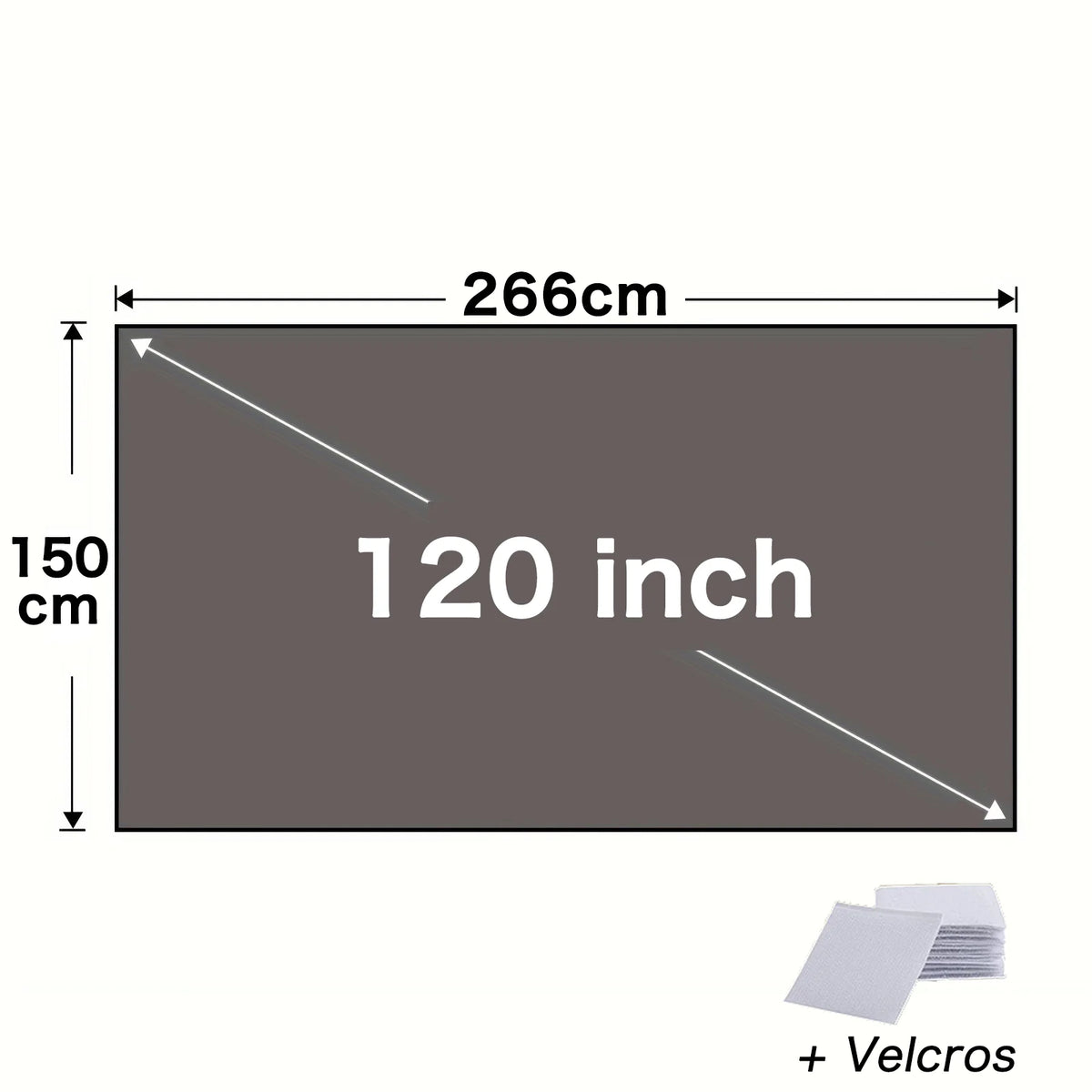 Pantalla de proyector plegable con tejido gris oscuro, 120 pulgadas, con velcros