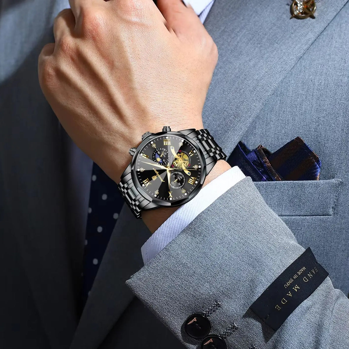 Reloj de pulsera para hombre POEDAGAR, cronógrafo de cuarzo, resistente al agua, luminoso, de acero inoxidable, estilo casual