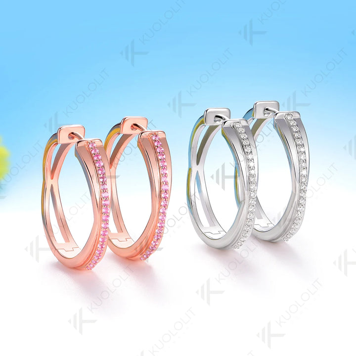 Pendientes de Aro Personalizados Kuololit con Zafiro Rosa Cultivado en Laboratorio de 0.32CTW para Mujer, Oro Amarillo Sólido de 14K 10K para Fiesta, Navidad, Clásicos