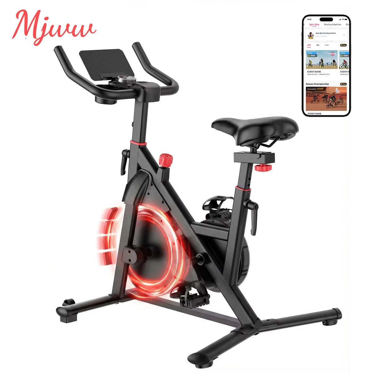 Bicicleta de Ejercicio MJWW Mejorada con 32 Niveles de Resistencia Magnética, Soporte para Teléfono y Pantalla LCD, Carga Máxima de 265 LBS