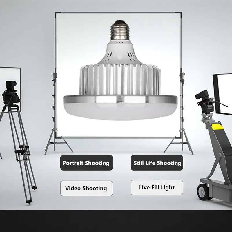 Bombillas de iluminación fotográfica LED de 65W, lámpara Base E27 con Control remoto, bombilla de luz diurna regulable para Softbox de estudio fotográfico