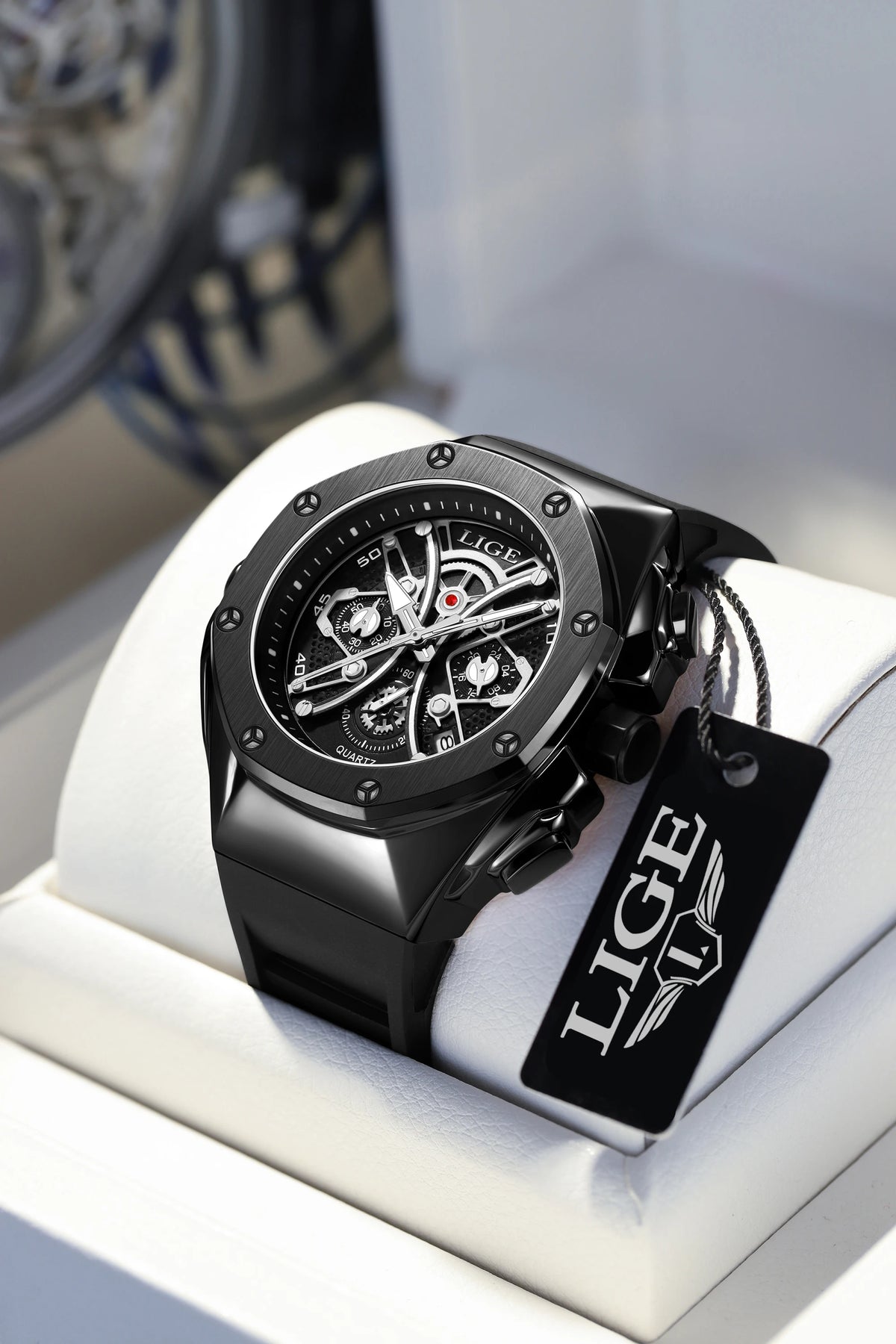 Reloj de lujo para hombre LIGE, resistente al agua, luminoso, con visualización de hora digital, reloj de cuarzo de acero inoxidable para hombre + caja