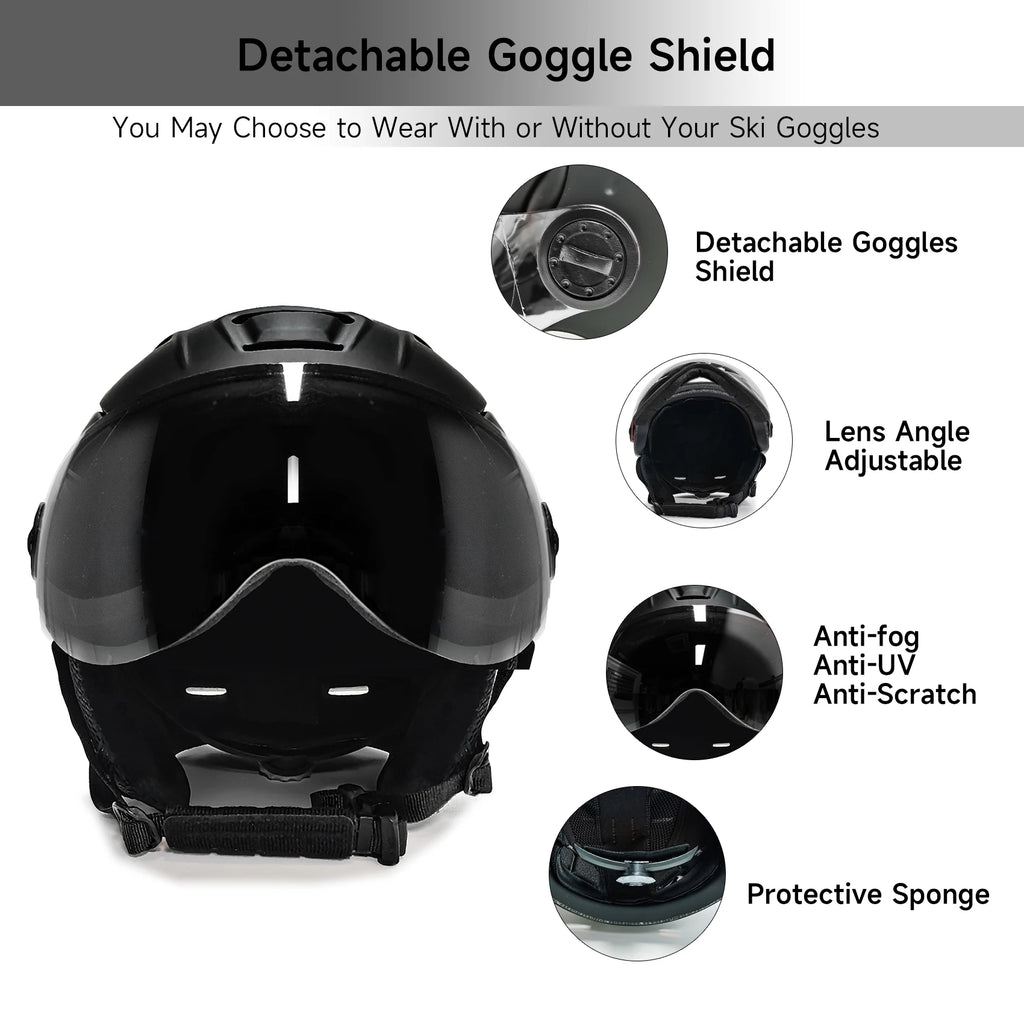 Visera 2 en 1, casco de esquí y Snowboard, máscara de nieve desmontable, antiniebla, Anti-uv, gafas integradas, escudo de bajo peso para adultos, hombres y mujeres