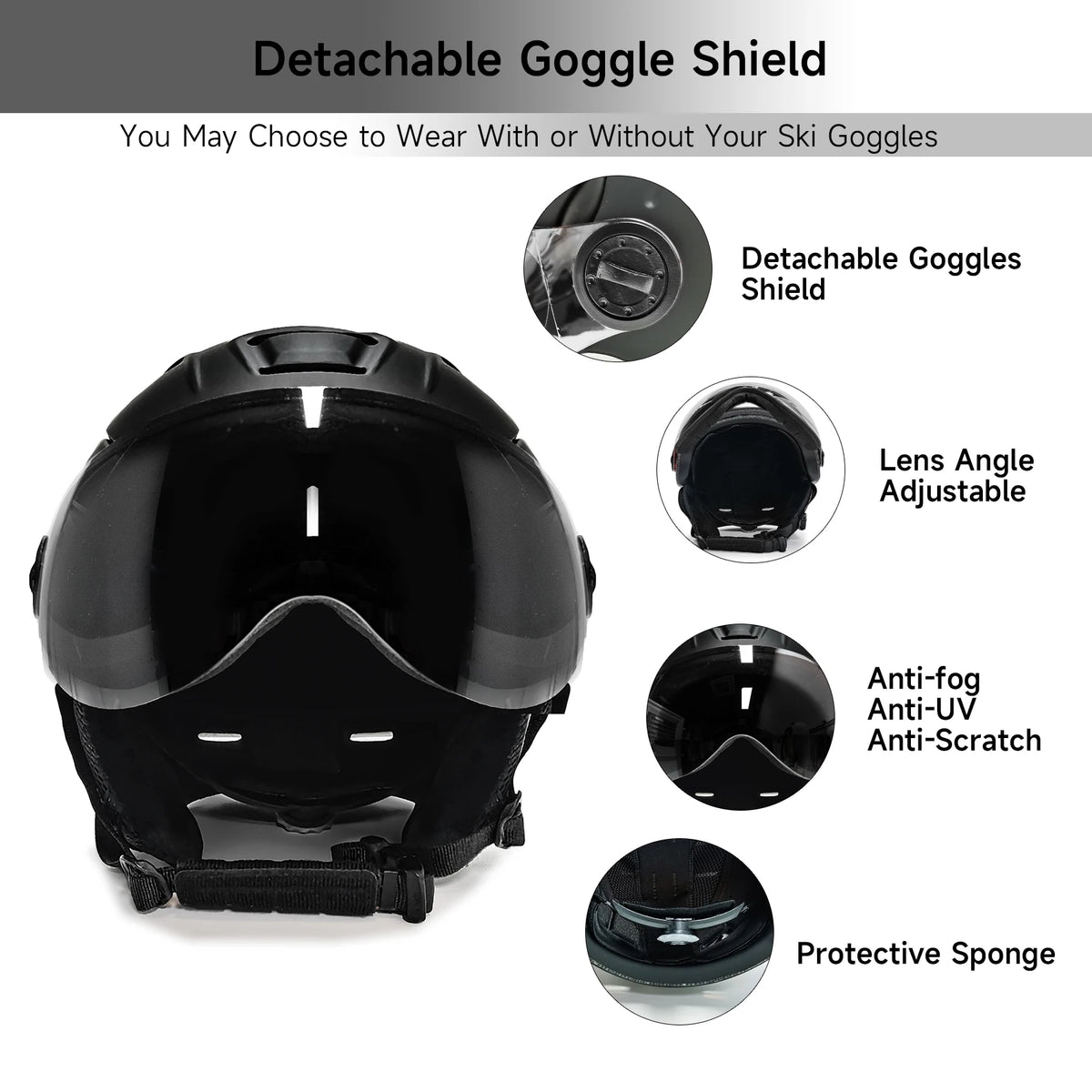 Visera 2 en 1, casco de esquí y Snowboard, máscara de nieve desmontable, antiniebla, Anti-uv, gafas integradas, escudo de bajo peso para adultos, hombres y mujeres
