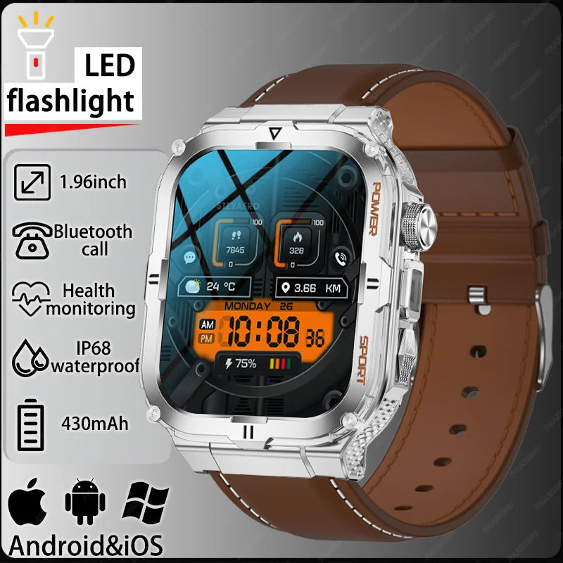 Reloj inteligente para hombre 2026, linterna LED, resistente al agua IP68, reloj deportivo para exteriores, monitoreo de salud, rastreador de actividad física para iOS y Android