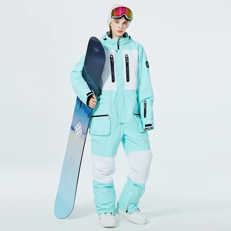 Nueva moda traje de esquí de una pieza hombres mujeres invierno a prueba de viento impermeable mono de esquí trajes de snowboard trajes de nieve femeninos
