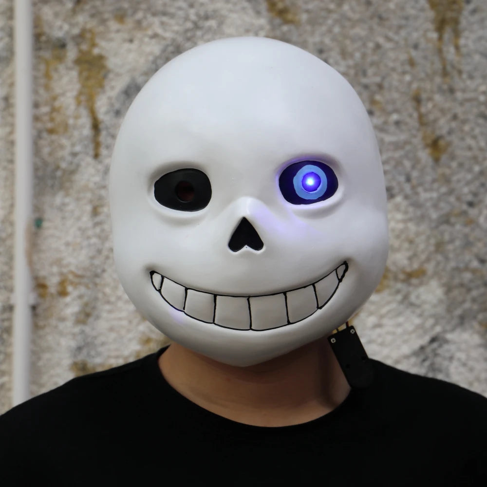 Máscaras del Juego Undertale, Máscara Completa de Sans con Luz LED, Máscara de Látex para Cosplay de Adultos, Accesorios para Fiestas de Halloween