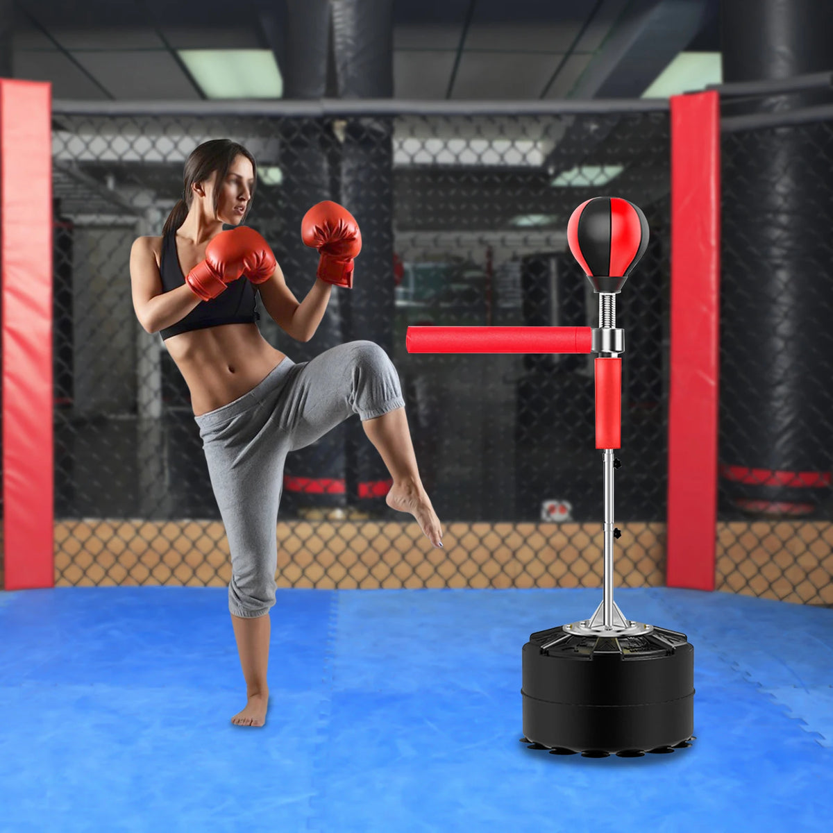 360 ° rotación Objetivo de reacción de boxeo 90 ° Punch Ball Rebound Stick Target Kicking Bolsa de boxeo Bolsa de arena para adultos para el hogar Dodge Tra