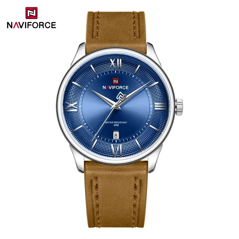 NAVIFORCE Watches for Man Quartz Calendar Display 3ATM Waterproof Leather Strap Male Business Casual Fashion Men's Gift NF9272L