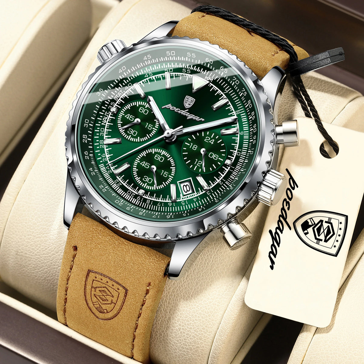 Reloj de pulsera para hombre POEDAGAR de lujo, cuarzo, resistente al agua, luminoso, con cronógrafo de fecha, correa de piel, estilo militar y deportivo