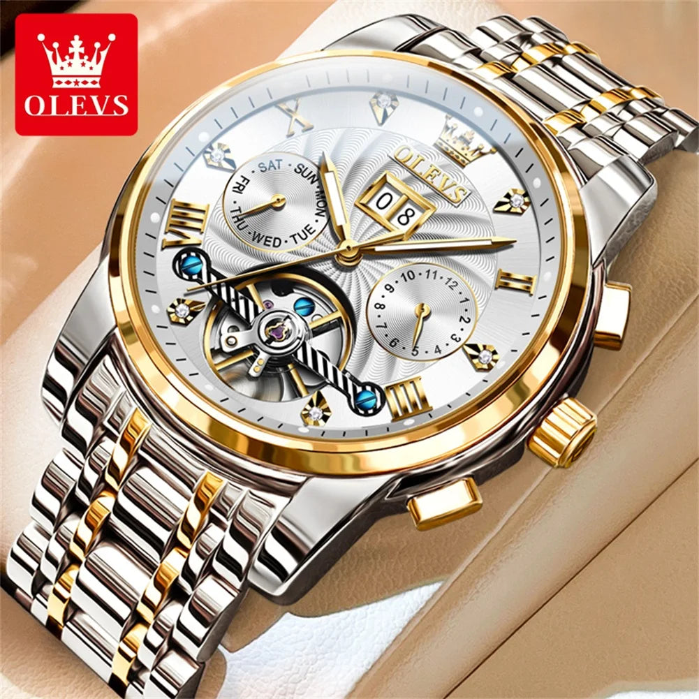 OLEVS 9910 Reloj mecánico automático multifuncional de lujo para hombre, reloj con fecha y día, regalo para hombre, resistente al agua y luminoso