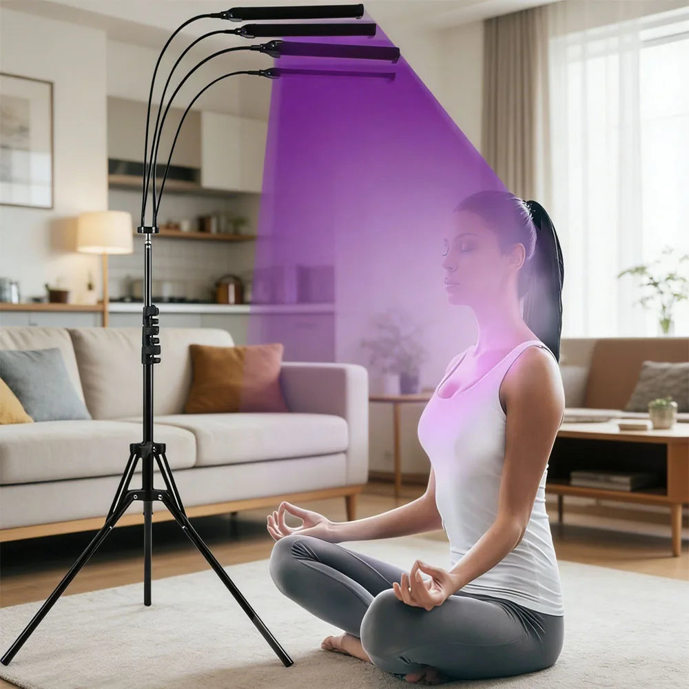 Lámpara de Bronceado Ultravioleta LED con Trípode de Piso, 4 Tubos, Conector USB para Uso en Casa o Gimnasio
