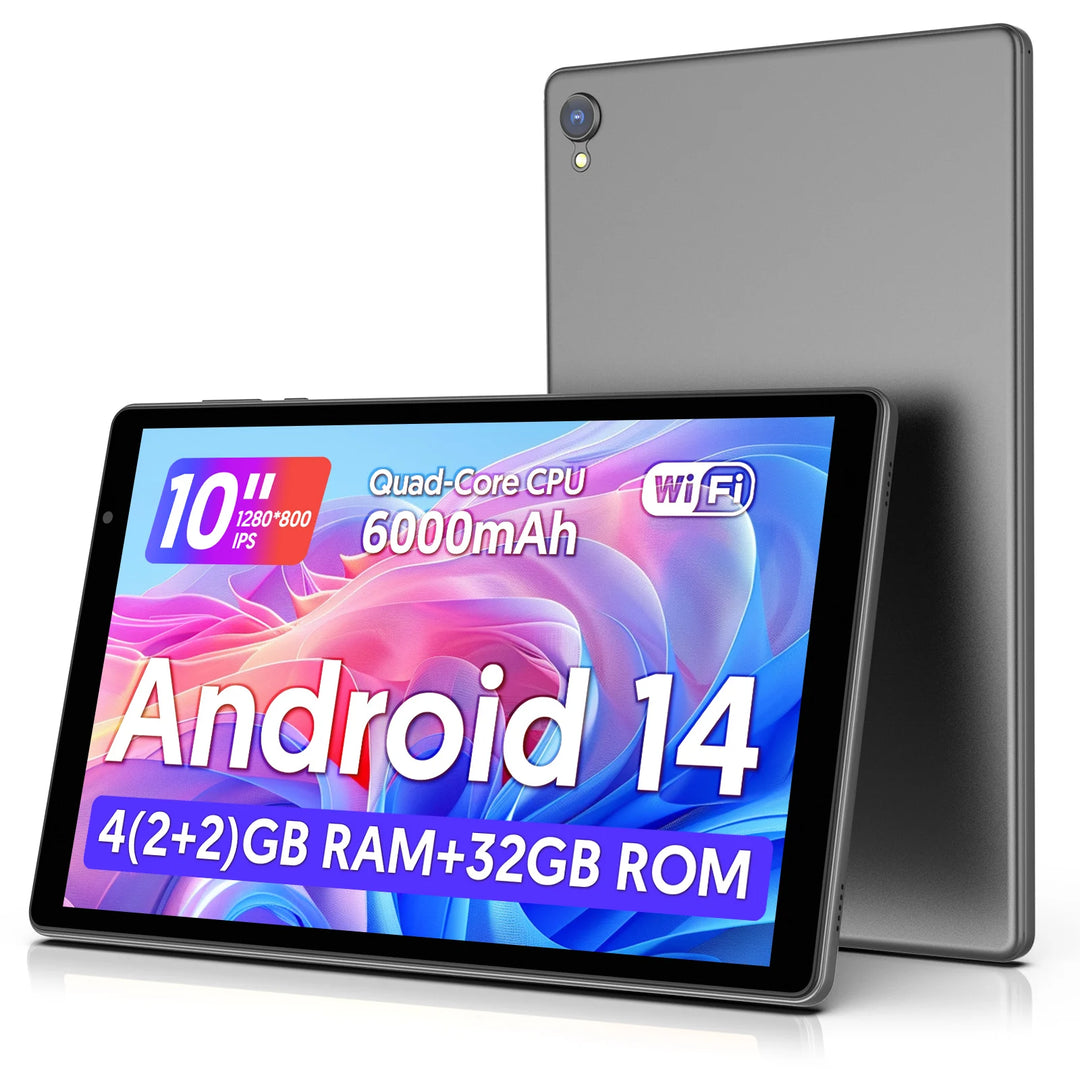 Último tableta Android 14, tableta de 10 pulgadas, procesador de cuatro núcleos, WiFi 5G, 4 GB de ROM + 32 GB de RAM, resolución de 1280*800, batería de 6000 mAh