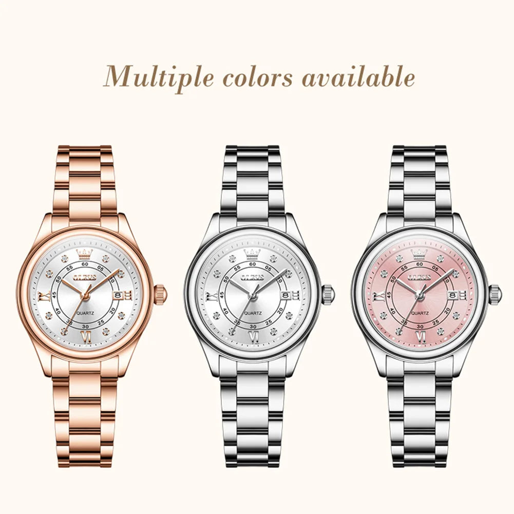 OLEVS Original Elegant Women Quartz Watch Stainless Steel Waterproof Luminous Chronograph Date Ladies' Watch Gifts Box NO.5683