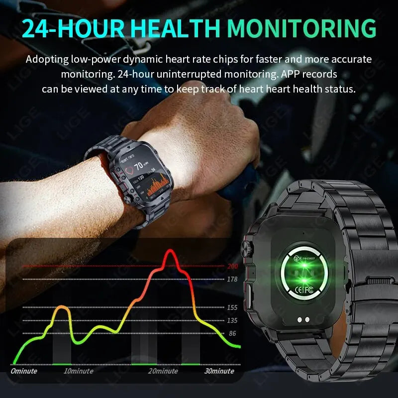 LIGE Nuevo Reloj Inteligente Pantalla de 1.96 Pulgadas 420 mAh Llamada Bluetooth Asistente de Voz Reloj Deportivo Fitness Reloj Inteligente Impermeable para Hombre