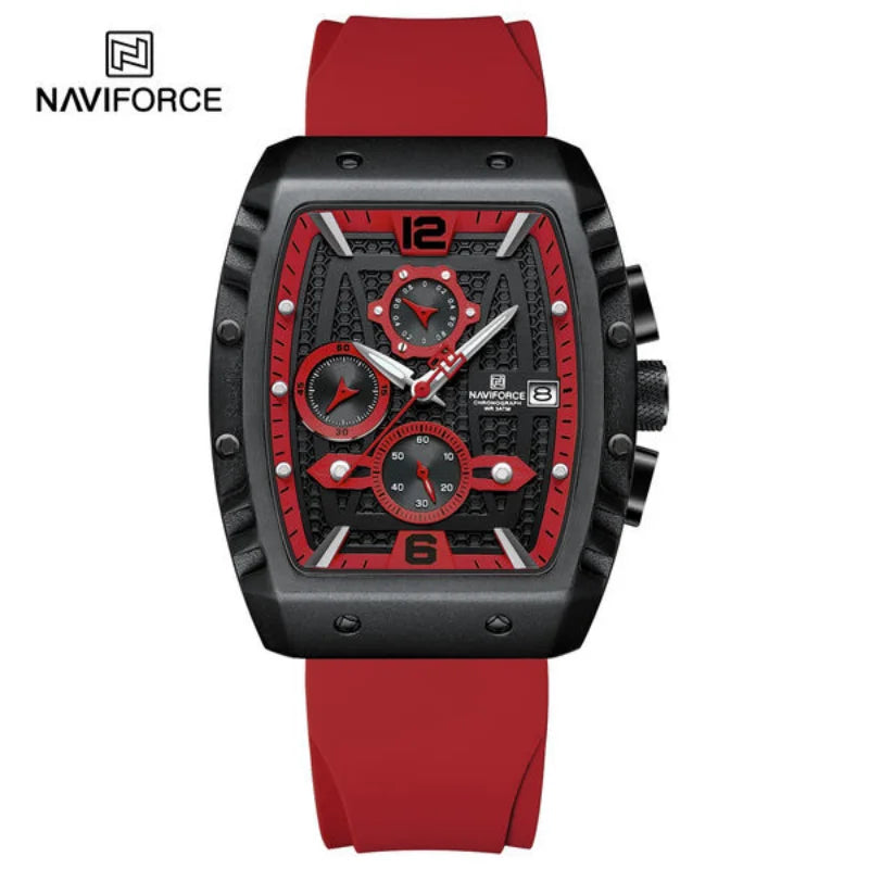 Reloj de cuarzo multifunción para hombre NAVIFORCE, deportivo, resistente al agua, con correa de silicona, calendario y cronógrafo, modelo NF8025