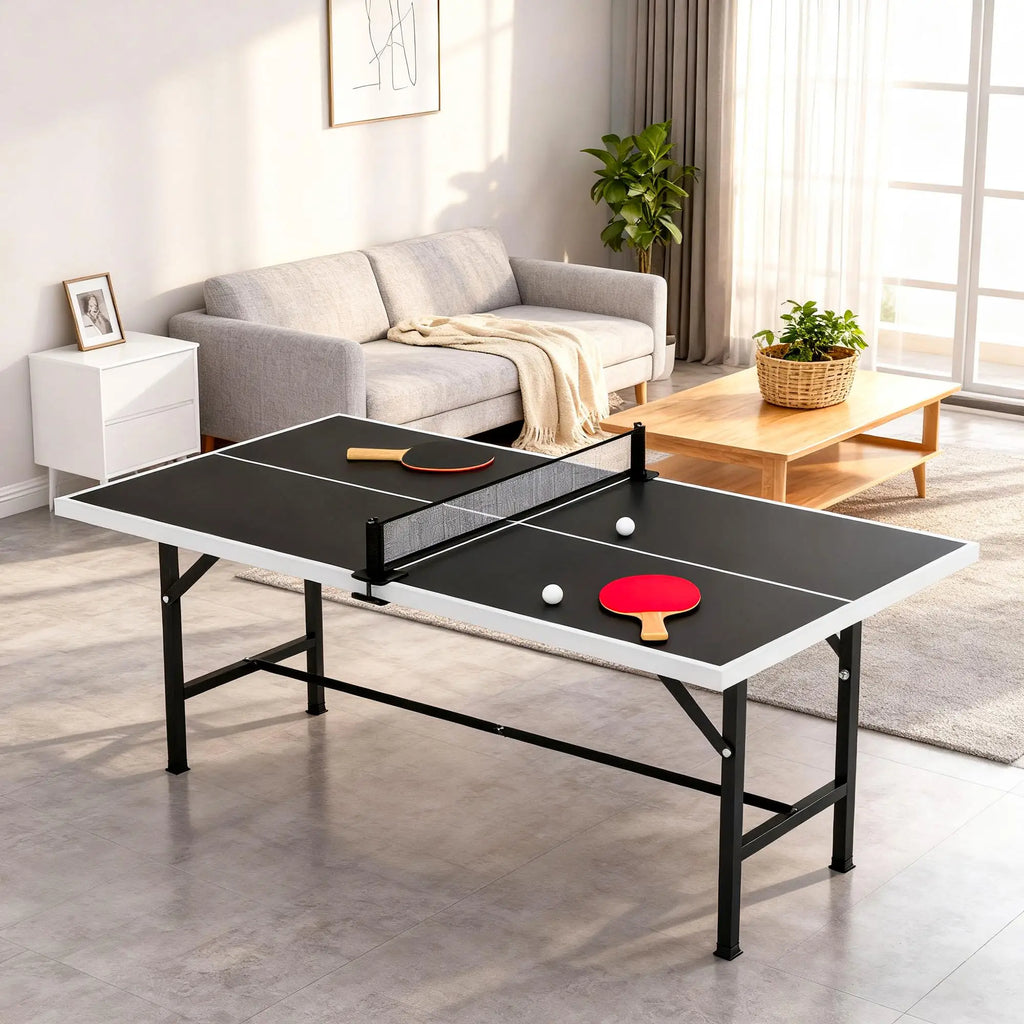 Mesa de tenis de mesa plegable de 150 cm con red, 2 raquetas y 3 pelotas, resistente al agua, 19 kg.