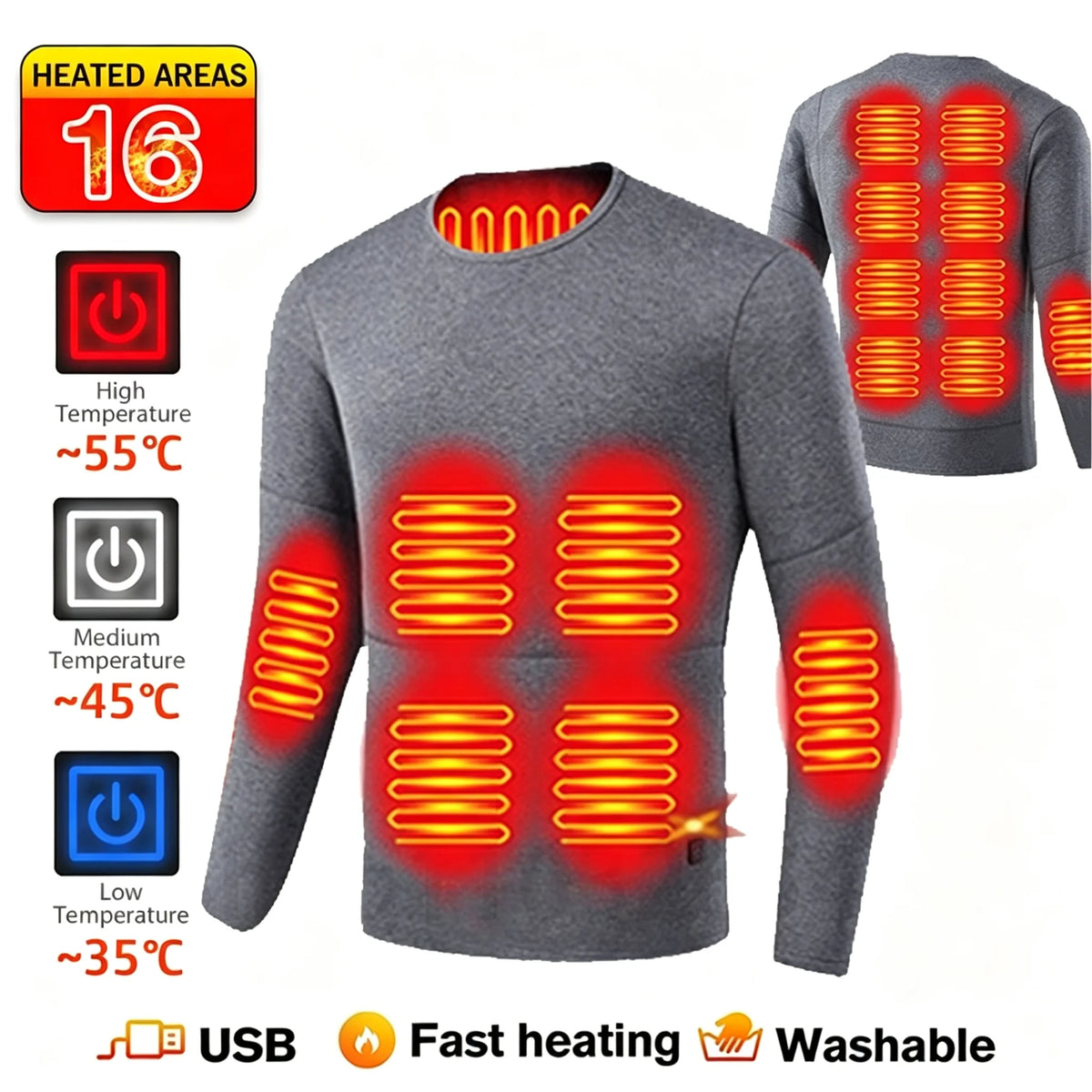 Ropa Interior Térmica Eléctrica con 52 Zonas de Calor, Ropa Térmica de Invierno para Hombre y Mujer, Chaqueta Calefactora, Accesorios de Invierno