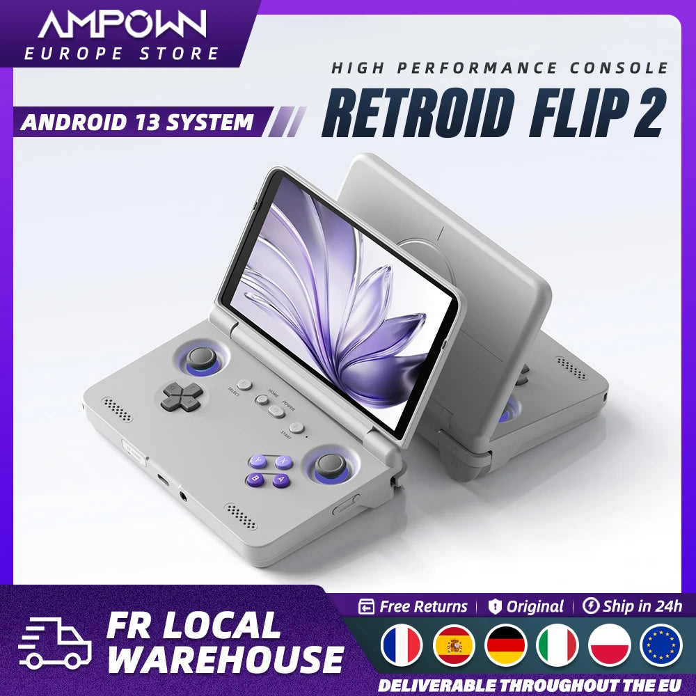 Consola de juegos portátil Retroid Pocket Flip2, pantalla AMOLED de 5.5'', salida de video, procesador Snapdragon MTK, ventilador de refrigeración, carga rápida