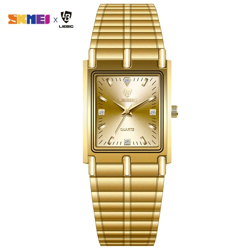 Relojes de pulsera LIEBIG Luxury de acero dorado, reloj de cuarzo para hombre y mujer, Relogio Masculino