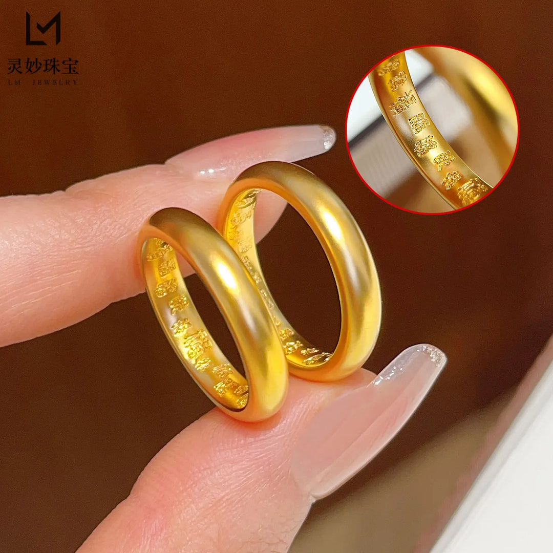 Anillo Festivo Cynlo para Mujer, Oro 24K AU999 - Anillo de Cien Bendiciones, Banda Lisa Estilo Chino, Estilo Festivo