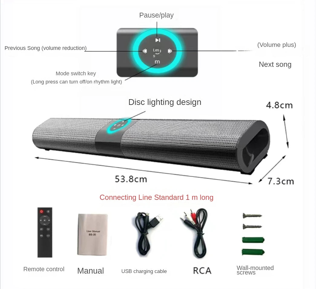 Sistema de Altavoces con Barra de Sonido Inalámbrica Bluetooth, Sonido Envolvente Estéreo, Altavoz de Sonido Superpotente, Sistema de Cine en Casa con Cable para TV y Proyector