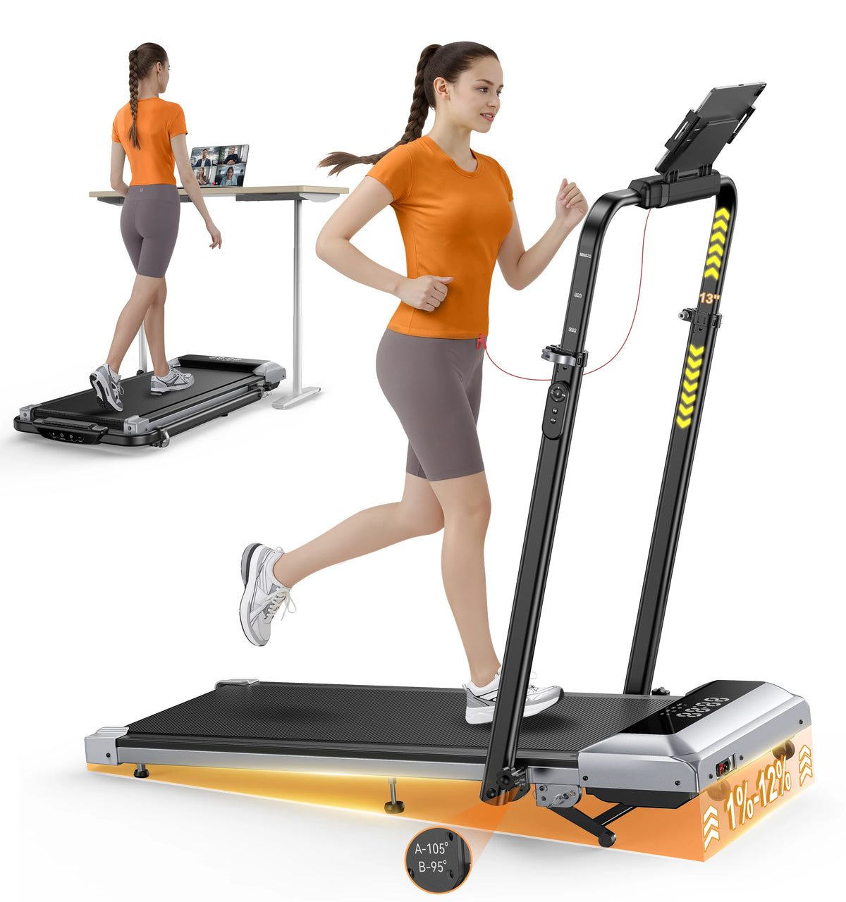 Toputure TP6 Walking Pad 12% Incline Treadmill 6 In 1 Walking Running 2.5HP Foldable Under Desk Treadmill With Adjustable Height Armrest LED Display Indoor Home Gym Exercise Office Treadmill 40dB Low noise Treadmill