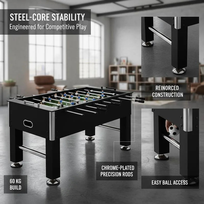 Black Steel Foosball Table Football Tables Soccer 140x74.5x87.5cm Game Room Basement Man Cave Recreation Fathers Day Gift Summer Party