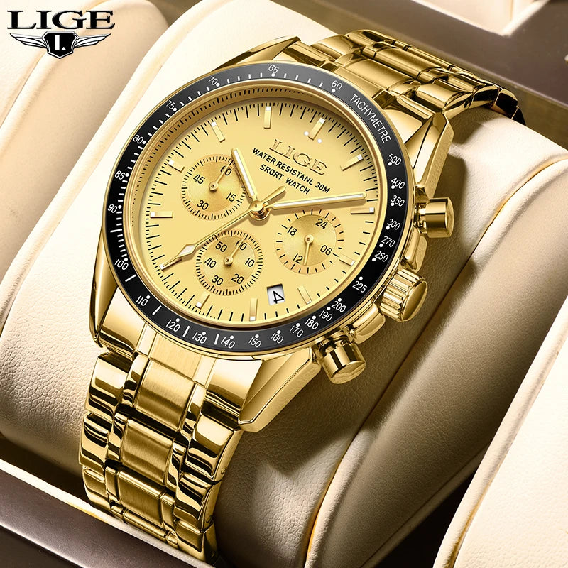 Relojes LIGE para hombre, NUEVO Reloj de pulsera de cuarzo de lujo, estilo casual de negocios, con calendario, cronógrafo, reloj deportivo para hombre 2026