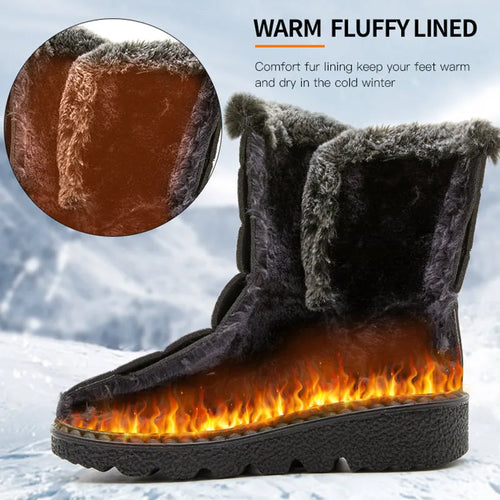 Botas de Mujer, tendencia 20224, zapatos de invierno para Mujer, Botas de invierno, Botas de tacón bajo hasta el tobillo, Botas de nieve impermeables con zapatos de piel