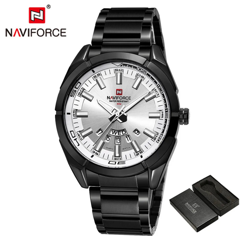 Reloj NAVIFORCE para hombre con fecha y día, deportivo, de lujo, de marca reconocida, estilo militar, casual, con correa de acero, de cuarzo, regalo, modelo 9038
