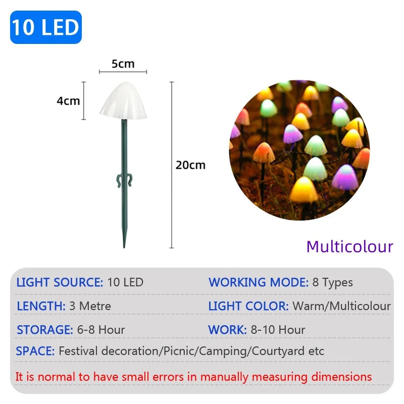 LEDsolar Mushroom Lawn Lamp Outdoor Waterproof 8-mode Fairy Path Landscape Lamp Courtyard Terrace Garden Decorative Light String