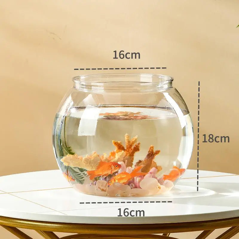 Transparent Round Ornamental Fish Tank Portable Goldfish Small Fish Bowl Pet Plastic Lightweight Desk Aquarium Bowl Home Decor