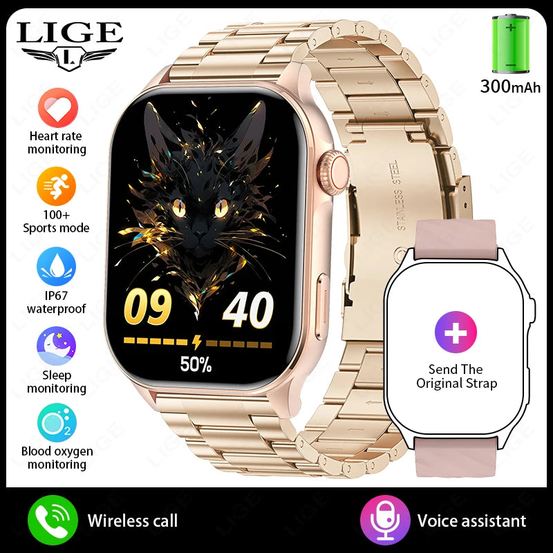 LIGE For Android iOS Smart Watch 2.01" Full Touch Screen Bluetooth Call Heart Rate Waterproof Sports Bracelet Smartwatch Women