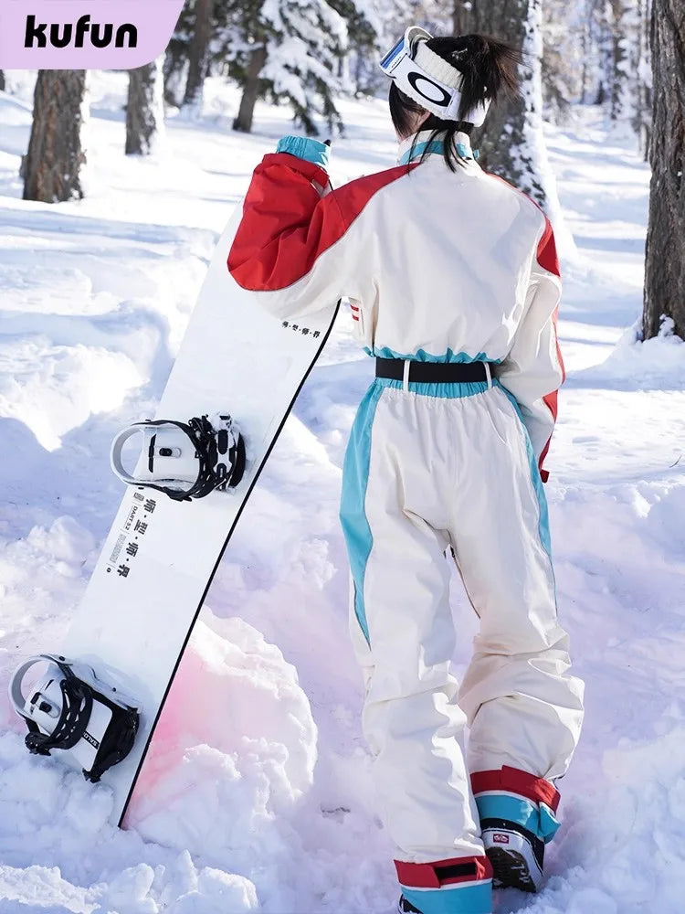 KUFUN-ropa de esquí, traje general, mono grueso impermeable, Snowboard, deporte de nieve a prueba de viento de una pieza, suelto, para adultos y adolescentes